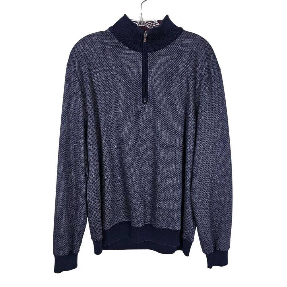 Enzo Tovare Mens 1/4 Zip Pullover Sweater Sz XL Textured Navy Preppy‎ Old Money